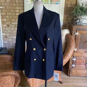 RALPH LAUREN NAVY GOLD BUTTON BLAZER 12 NEW WOOL